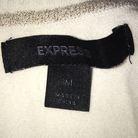 Express Off White Stretch Vneck Lightweight Sweater - Picture 3 of 3